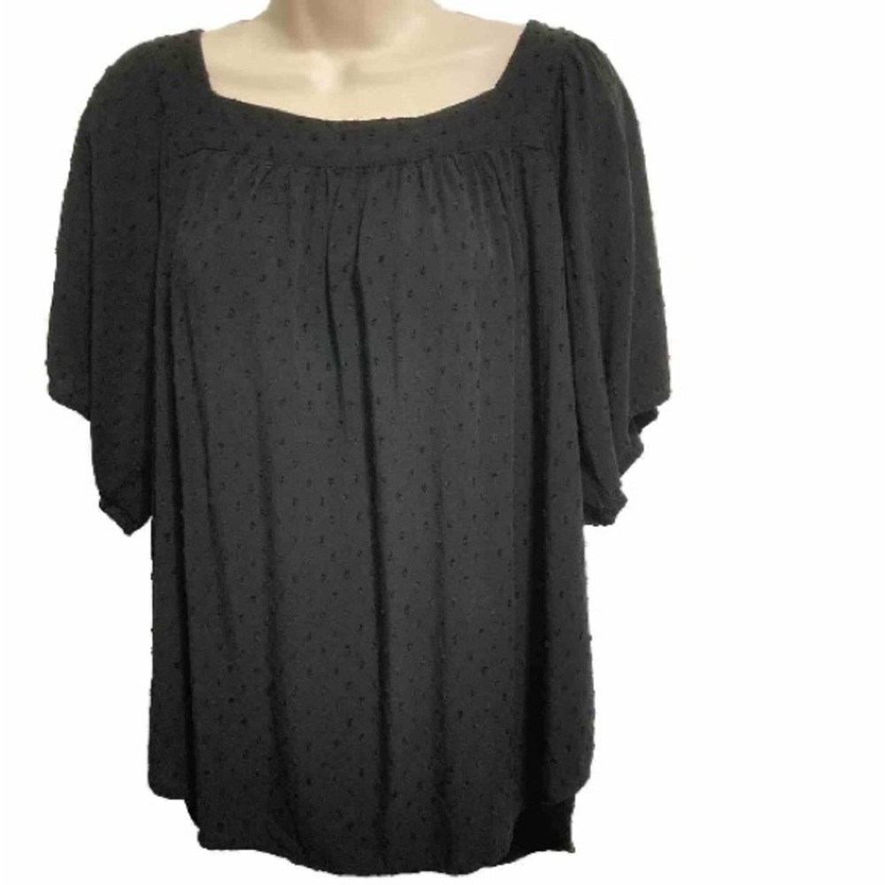 CHELSEA and THEODORE Embroidered Dots Square Neck Babydoll Top Womens XL